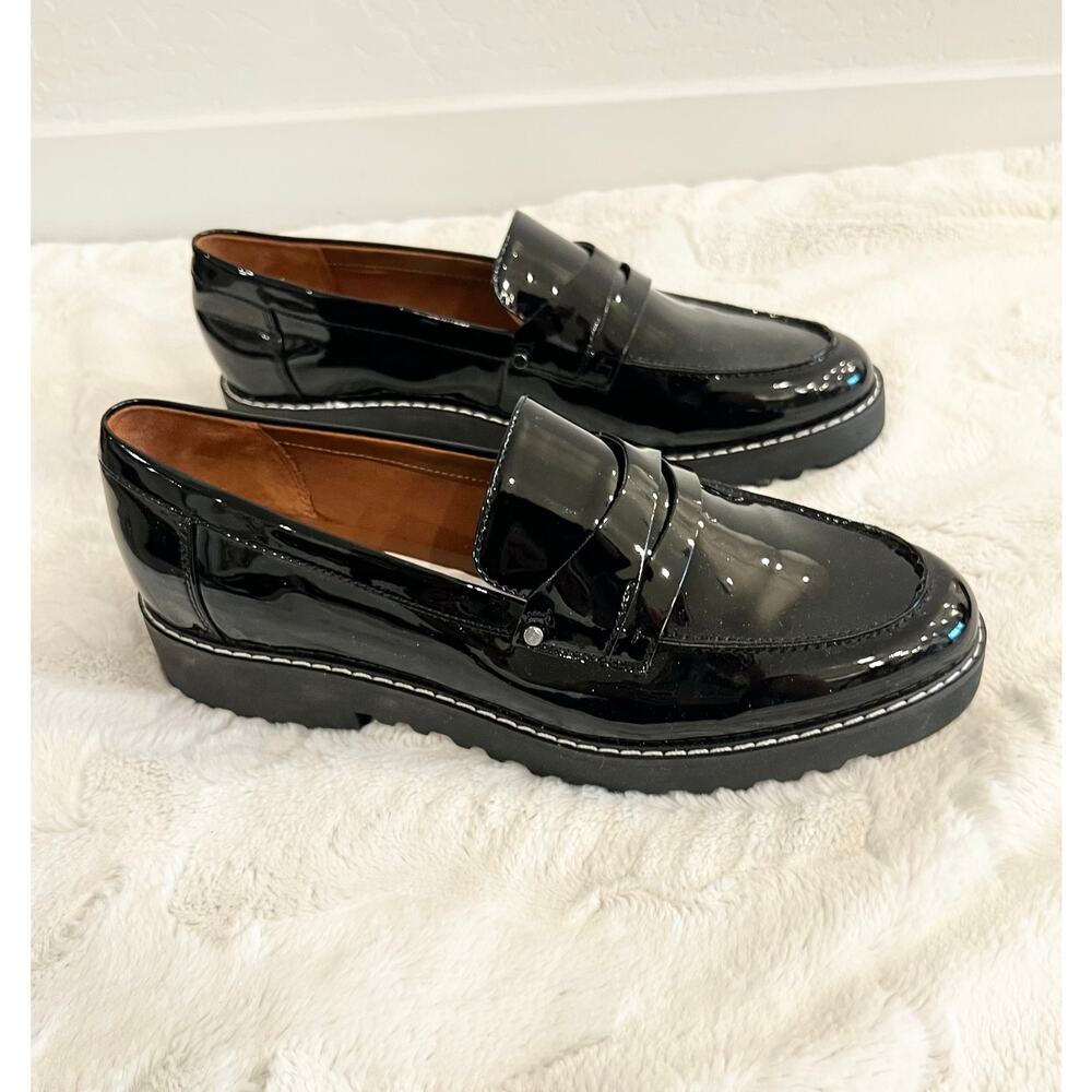 New FRANCO SARTO Black Patent Leather Shoes Cassandra Size 9.5 Penny Loafers